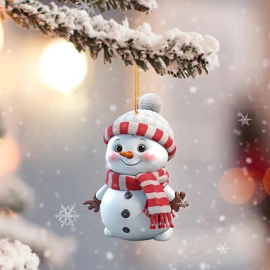5Pcs Cute Cartoon Snowman Ornaments Acrylic Hanging Decor for Christmas Tree Car Rearview Mirror Holiday Home Display Decorations