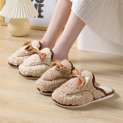 Zapatillas de Algodón con Nudo de Mariposa para Mujer en Invierno Lindas Decoración del Hogar Antideslizantes para Interiores Zapatos para el Hogar Nuevas Zapatillas de Lana para Invierno