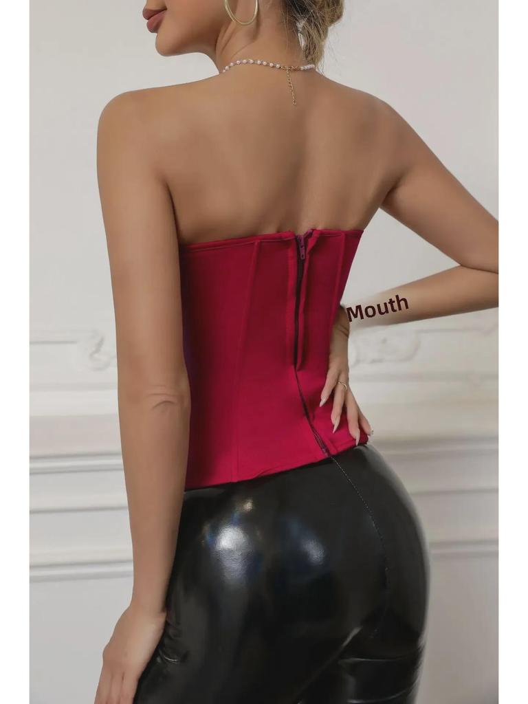 European & American Style High Waist Fishbone Tube Top with Breast Pads for Women