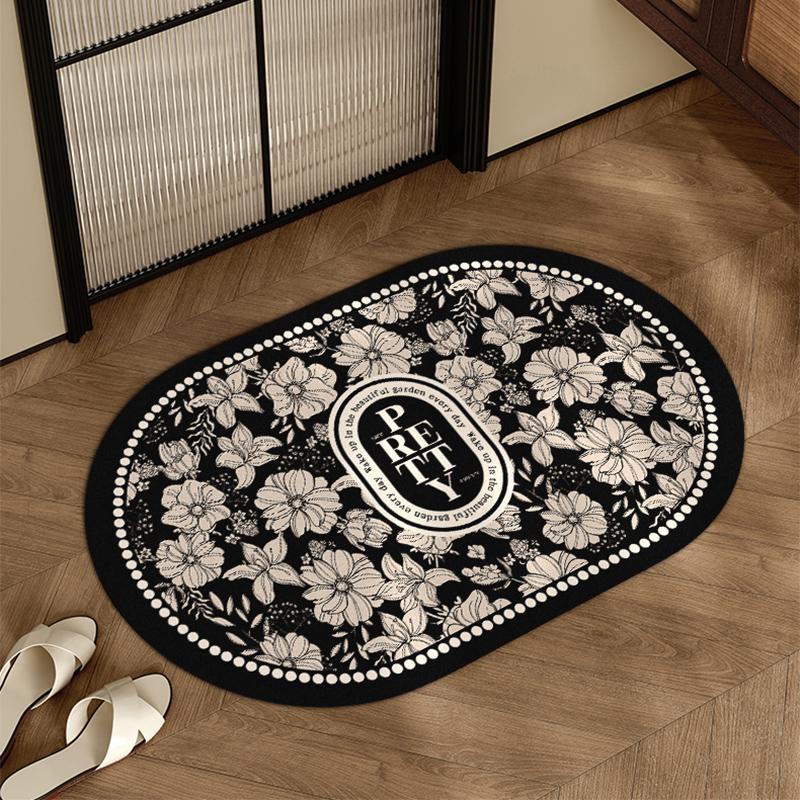 Retro style bathroom absorbent floor mat household non-slip foot mat soft diatom mud bathroom door mat quick-drying carpet