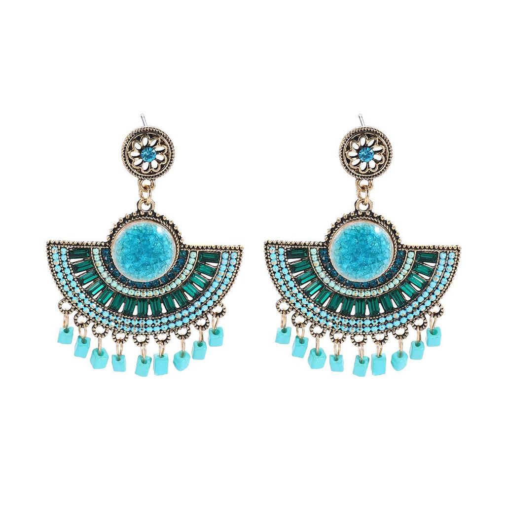 Bohemian Fan-Shaped Tassel Earrings - European & American Ethnic Style for Women