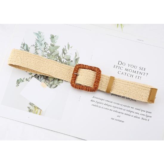 Pp Grass Woven Belt Women'S Retro Cotton And Linen Ethnic Style Dress Waist Seal Square Buckle Decorative Belt