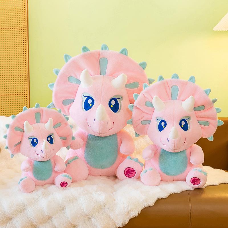Pink Triceratops Dinosaur Plush Toy - Cartoon Jurassic Series Stuffed Animal Doll