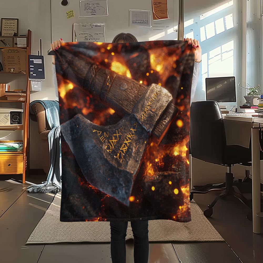Viking Battle Axe pattern Flannel Blanket, High quality Comfortable for All Seasons, Home Decor, Warmth and Comfort, Perfect for Gifts.