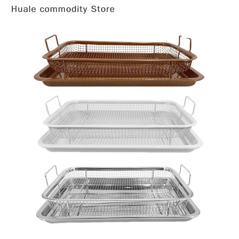 Baking Tray Oil Frying Baking Pan Stainless Steel Non-stick Chips Basket Baking Dish Grill Mesh Square Frying Colander