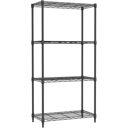 IZEUK Steel Rack, 4-Tier, Adjustable Mesh Storage Shelving, Rust-Resistant, Slim Pipe Shelving, 19.1mm Pole Diameter, Parts Compatible, 390kg Weight C