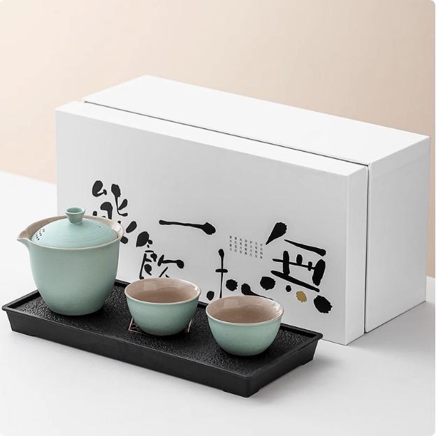 Travel Tea Set Quick Cup Portable Camping Outdoor Travel Brewing Tea Cup One Pot Three Cups Teapot