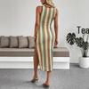 2025 Sleeveless Striped Dress with Colorful Embroidery - European and American Resort Style