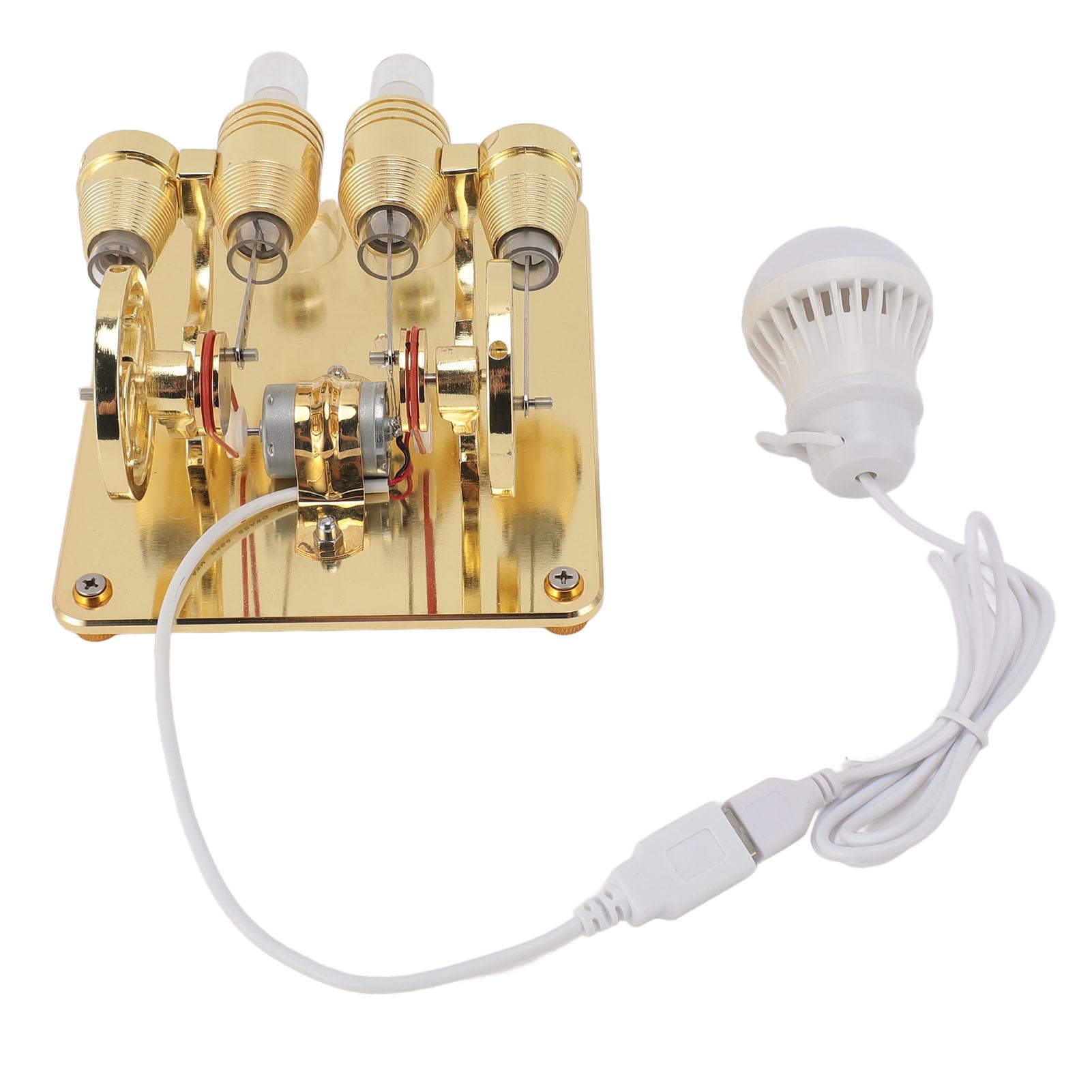 

4 Cylinder Hot Stirling Engine High Hardness LED Light Stirling Engine for Kids Students Science Project Classroom