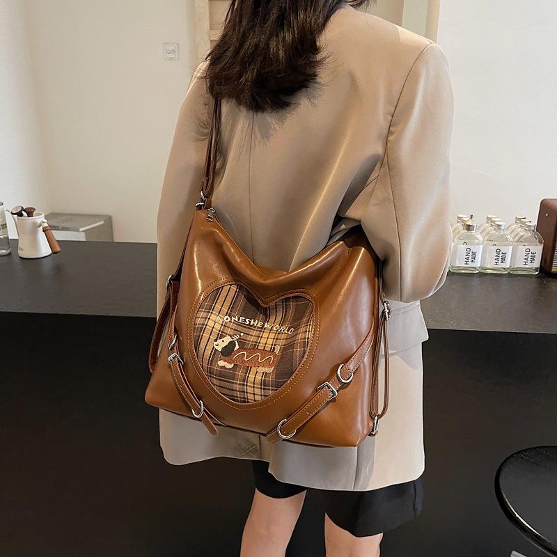 

Вінтажний жіночий рюкзак «Такса» осінь 2024 Новий модний корейський плед рюкзак великої місткості Студентський шкільний рюкзак 34*12*29 коричневий