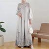 Dames Bloemenprint Abaya Maxi Jurk Ronde Hals Lange Mouw Losse Casual Islamitische Moslim Gewaad