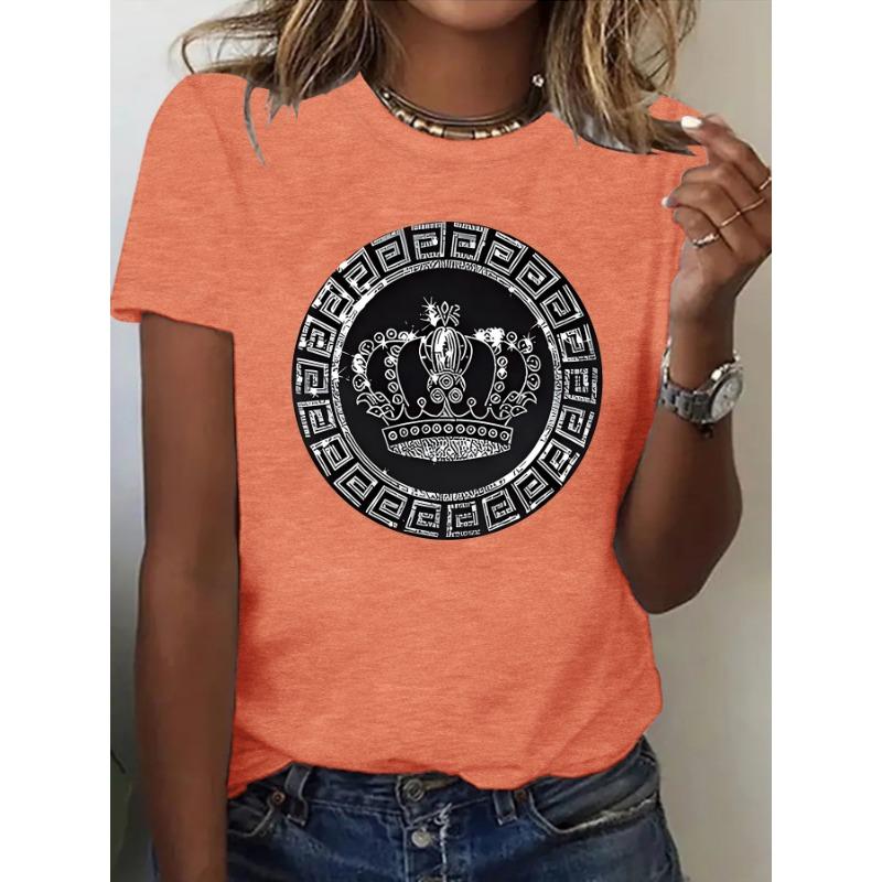 

Женская свободная и модная футболка с короткими рукавами и принтом короны XXL оранжевый