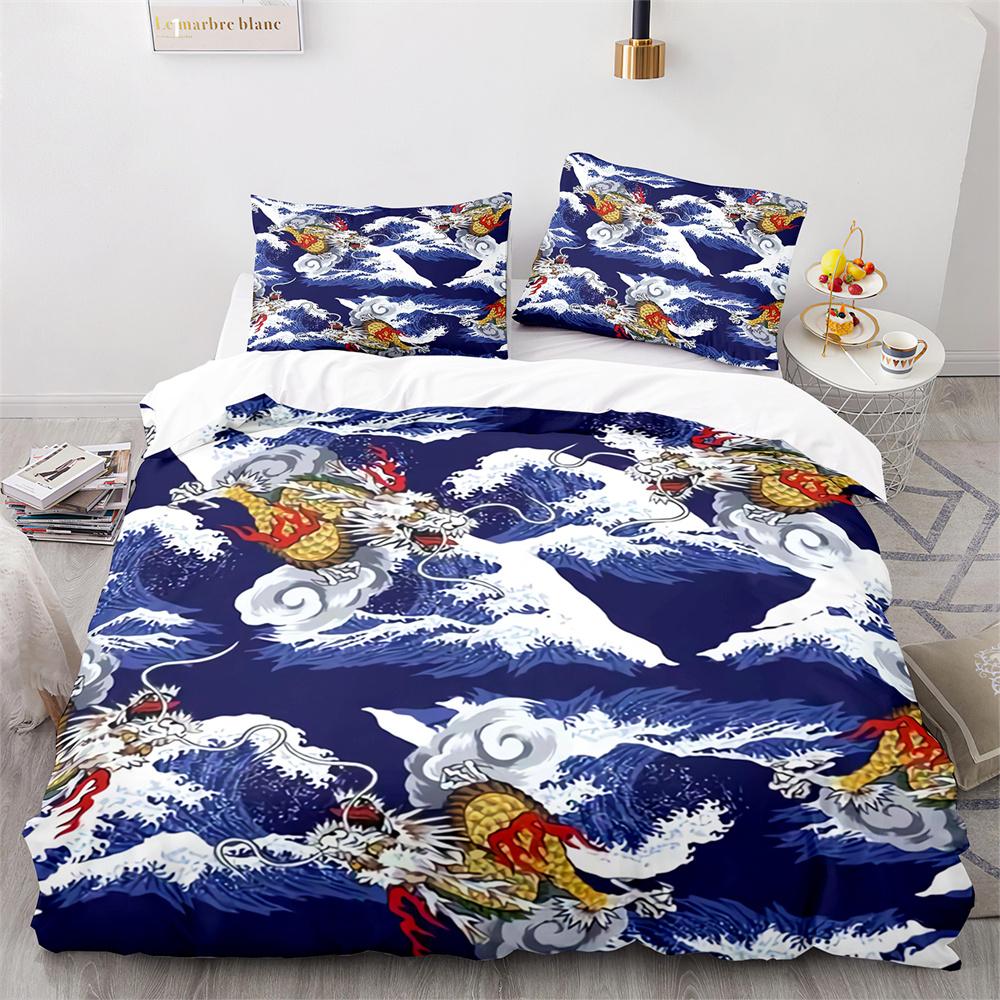 Ukiyo-e Japanese Style Duvet Cover Set Polyester Bedding Set Cherry Blossoms Snow Mountain Comforter Cover King Queen Full Size