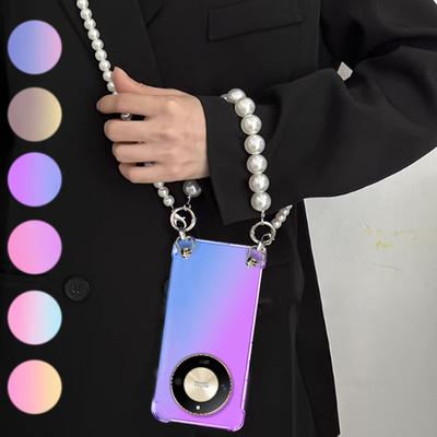 Crossbody Pearl Lanyard Case For Honor X50 X50i X40 X30 X10 X9 X9A X8 X8A X7 X6S X5 Pro Bracelet Chain Transparent Gradient Silicone Phone Back Cover