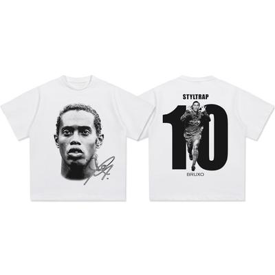 Ronaldinho Hoofd Bedrukt Korte Mouw Mode Merk Ronde Hals Katoen Casual Ademend Hoge Kwaliteit Heren T-shirt