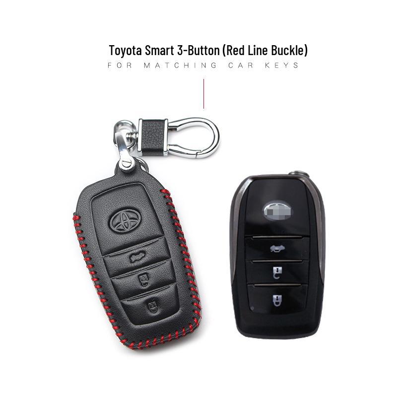 Leather Car Key Cover for 2017 Toyota Models: Corolla, Camry, Crown, Levin, Reiz, RAV4, Highlander