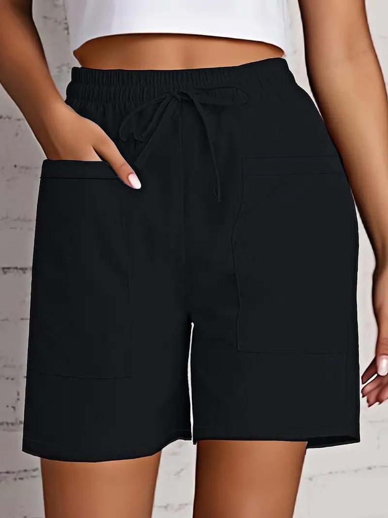 Pantaloncini Capri Estivi 2025 da Donna a Colore Unico, Vita Alta, Vestibilità Larga, con Tasche