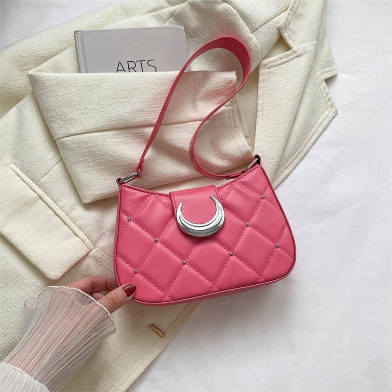 Stylish Quilted Shoulder Bag For Women Versatile Casual Commuter Mini Tote Bag фуксия