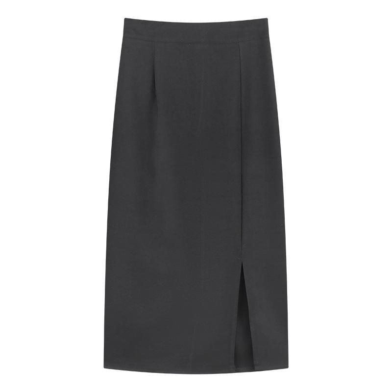 Dámská podzimní dělená středně dlouhá sukně korejského stylu s vysokým pasem černé sukně do A