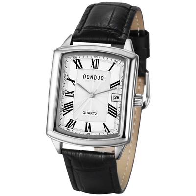 Men's Square Leather Waterproof Watch: Quartz Watch with Leather Strap, Rectangular Dial, Roman Numerals, Stylish, Business, Everyday Wear, White