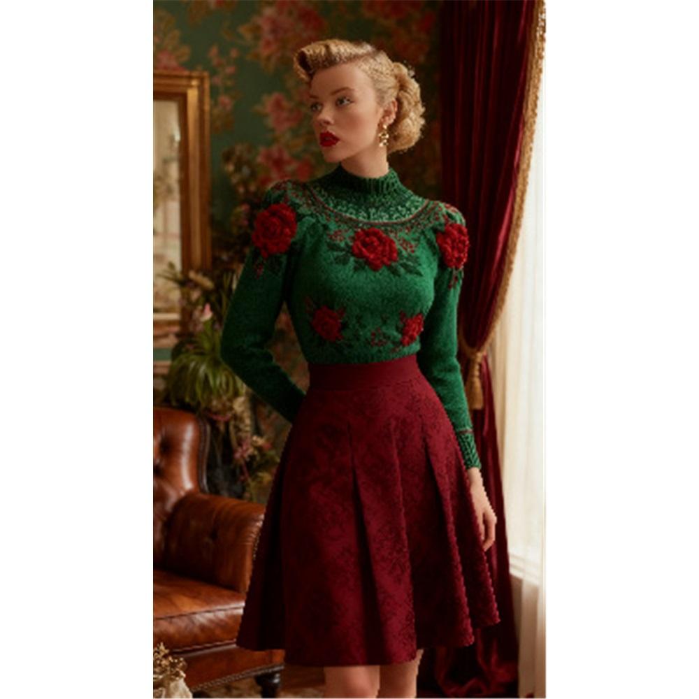 Maglione da donna a girocollo largo con stampa natalizia, maglione casual alla moda