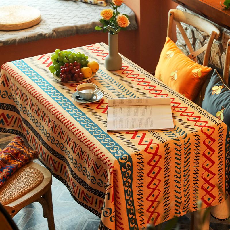 Vintage Boho Tassel Table Cloth Waterproof Cotton Linen Bohemian Tablecloth Patio Outdoor Wrinkle Free Table Protector Covers Wedding Party Home Decor
