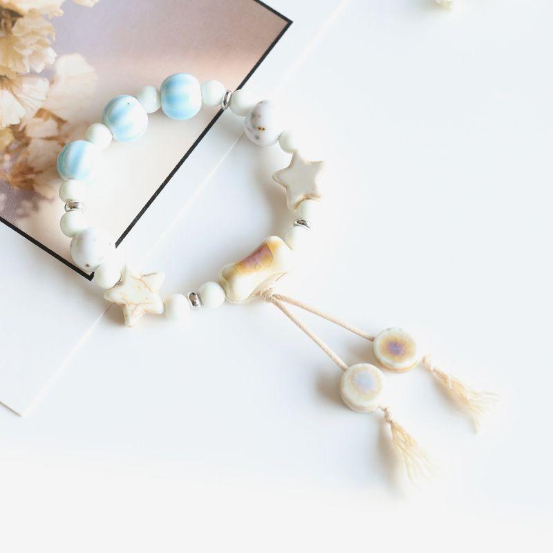 

Художественный Свежий Популярный Модная Бижутерия Цзиндэчжэнь Керамический Браслет Фарфоровые Бусины Браслет из Бусин Кисточка Ручная Ювелирная Бижутерия Женская Light Blue