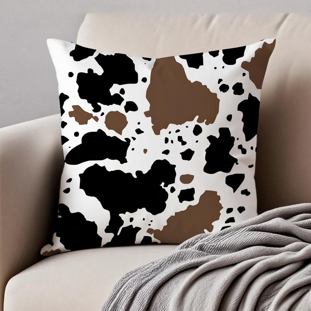 CCow Print Cushion Cover Pillowcase Antidustmite Invisible Zipper Short Plush Sofa Cushion