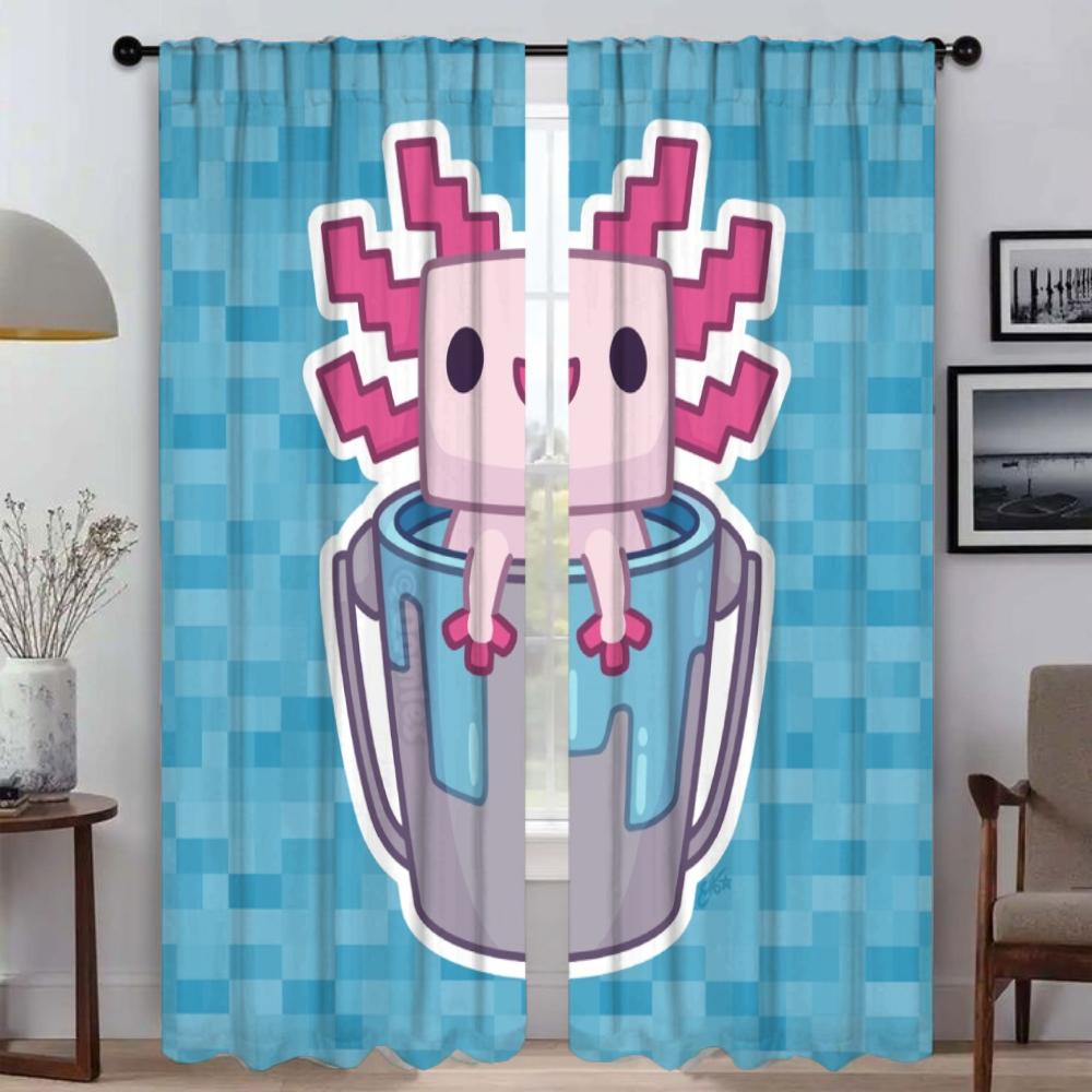 Room Darkening Cute Axolotl Living Curtains Curtain Partition Home Interior Camera Shades Kitchen Set Of 2 Modern Made Polyester Washable Sitting