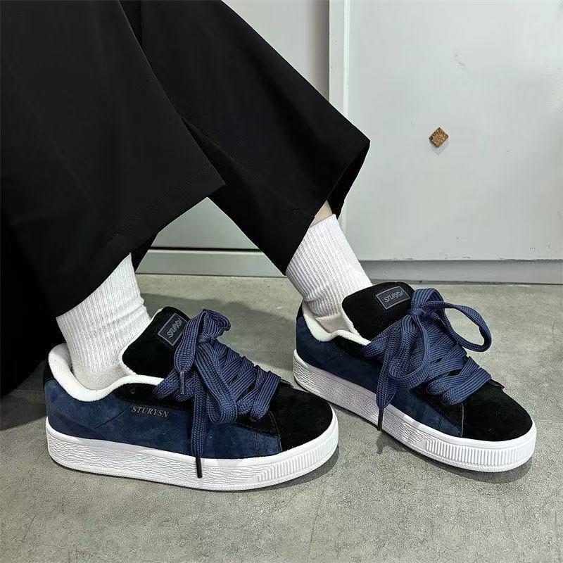 Kids Shoes Mens Retro Black Suede-Look Platform Sneakers Low Top Casual Shoes Outdoor Wear