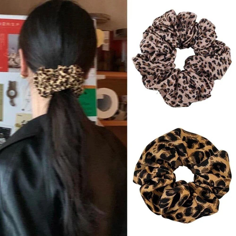Vintage Leopard Print Scrunchies Fabric Hair Band Fashion Ponytail Holder Hair Accessories