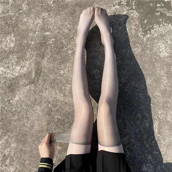 Japanese-Style White Silk Bow Knee-High Stockings