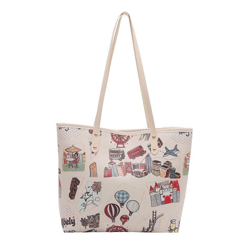 Bear Graffiti Shoulder Bag Women's Spring New Foreign Fashion Versatile Handbag Diagonal Span Bucket Bag