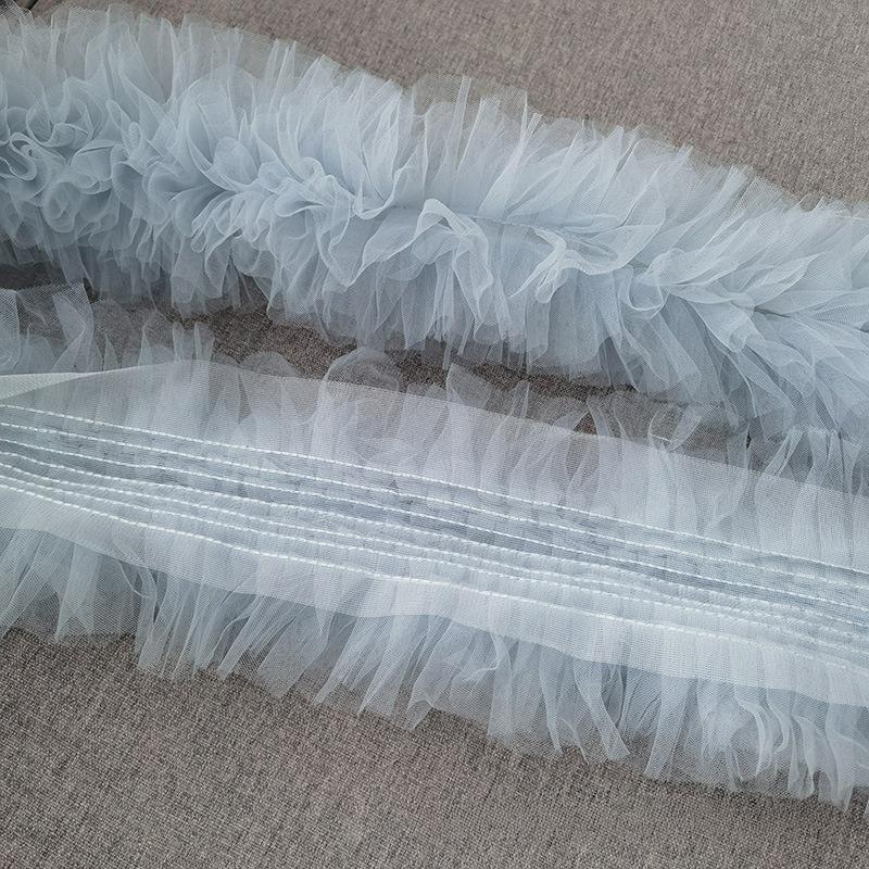 1Pcs Bridal Veil Ruffled Edge Girl Apparel Material Multilayer Pleat Tulle Lace Fabric Sewing For Bubble Skirt Evening Dress