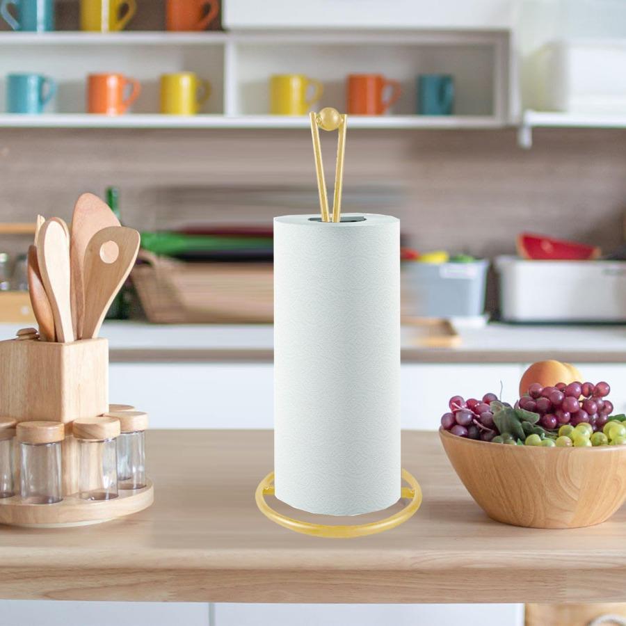 Paper Towel Holder/Iron Tabletop Roll Holder/Kitchen Dining Living Room/Multi-functional Organizer(Silvery and Black)