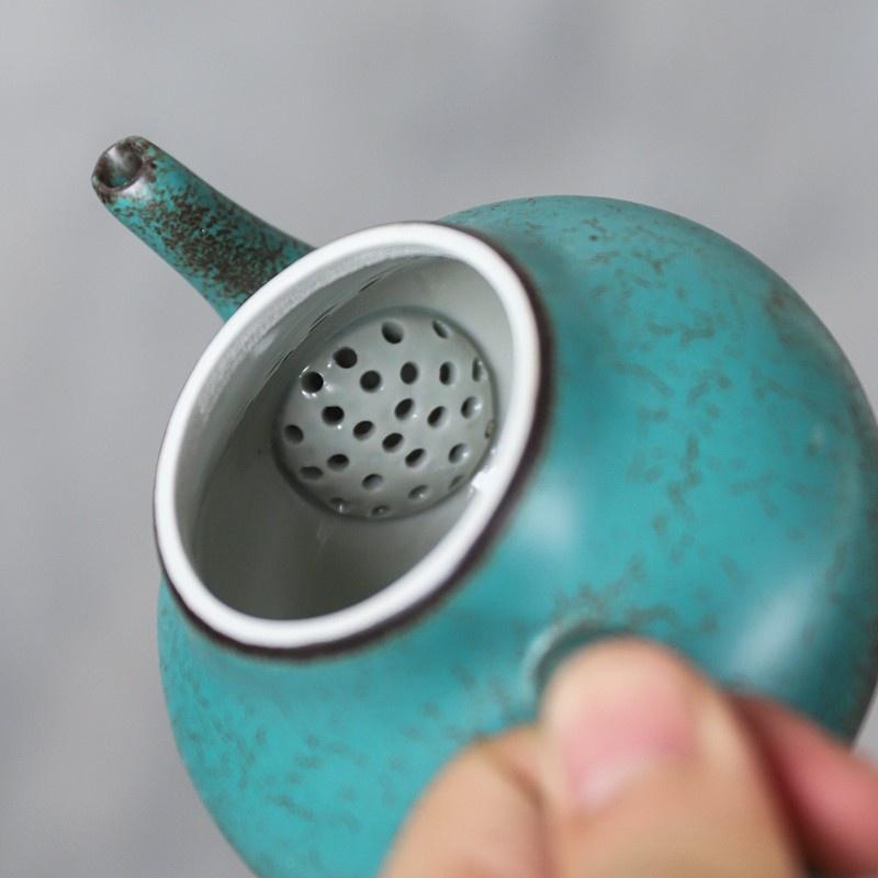 200ml Ceramic Teapot Kiln Change Green Glaze Handmade Ball Hole Kung Fu Tea Set
