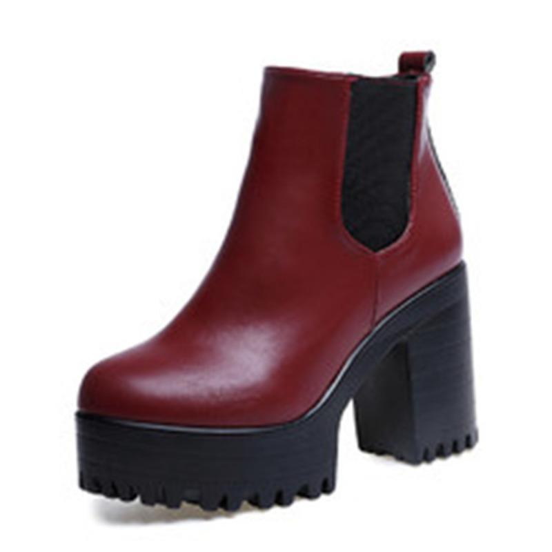 New women's boots round head waterproof table high heel thick heel Martin short boots women's shoes