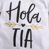 1-18 Months Baby Cute Spanish Letters "Hola Tia" Print Cotton Bodysuit Short Sleeve Jumpsuit