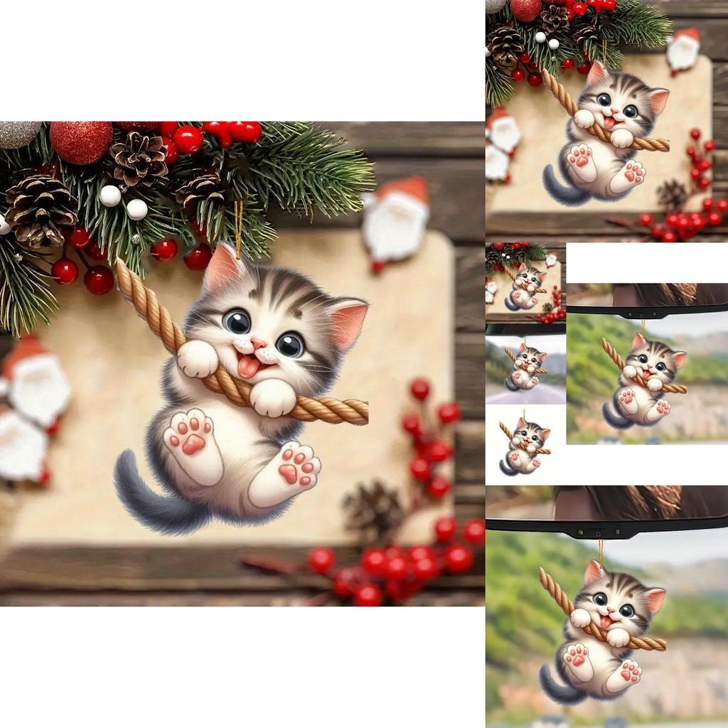 Cute Acrylic Cat Car Pendant Charming Cartoon Vehicle Decor For Cat Lovers
