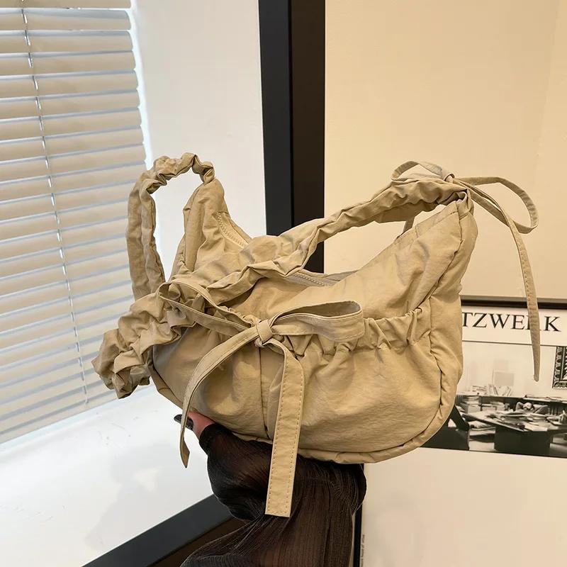 Casual Bowknot Women's Small Shoulder Bags Pleated Solid Color Ladies Underarm Bag Handbags Portable Female Crossbody Bag