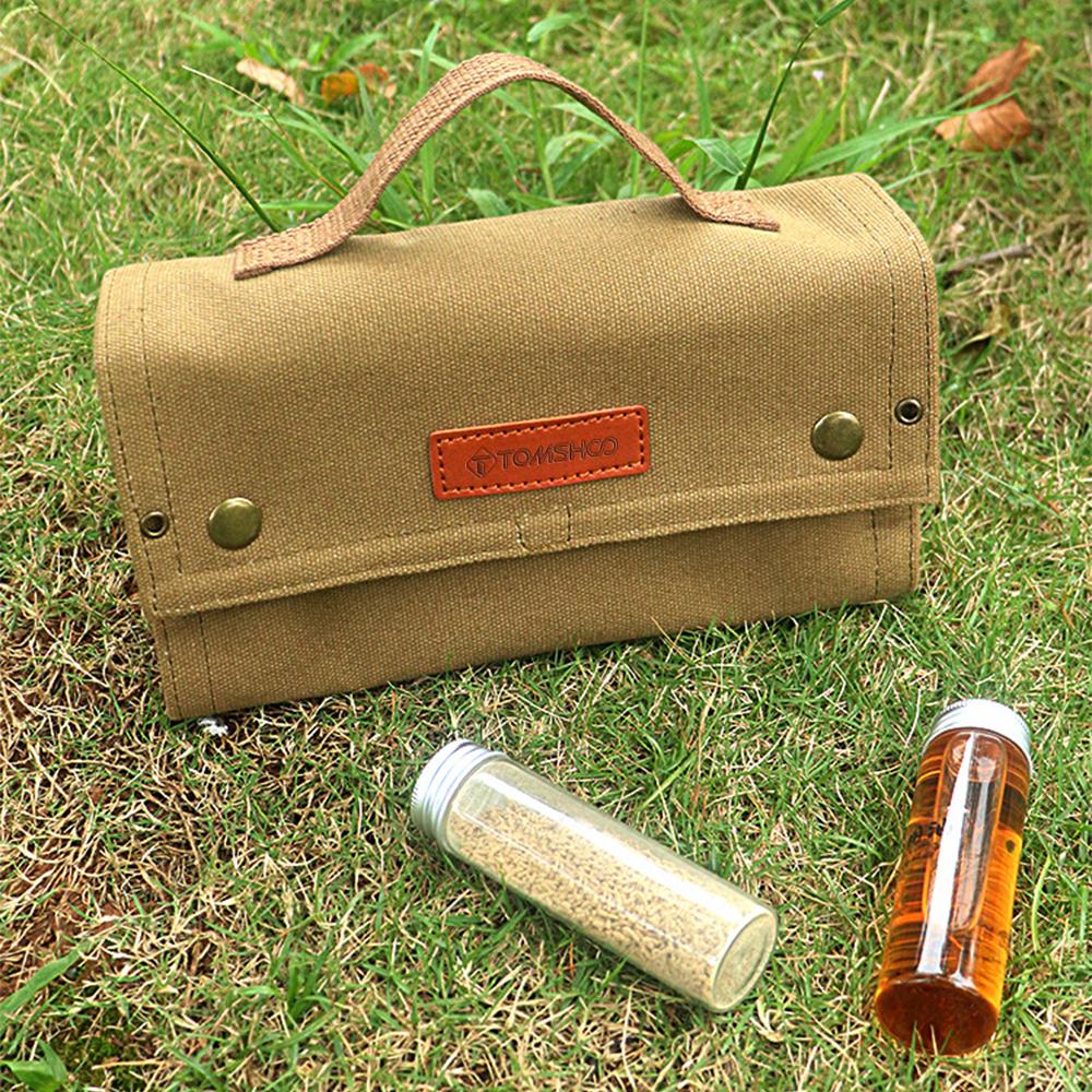 TOMSHOO Geantă portabilă pentru condimente cu 10 borcane de condimente din pânză, pungă de depozitare pentru condimente