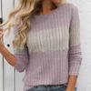 Yousheng Women Tops Round Neck Long Sleeve Color Block Ribbed Knitting Tops Loose Fit Casual Sweater Tops Daily Wear