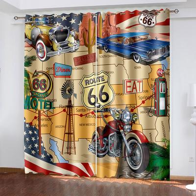 Cartoon Motorcycle Printing Woven Curtains Two Independent Curtains On The Left and Right Blackout Curtains for Bedrooms