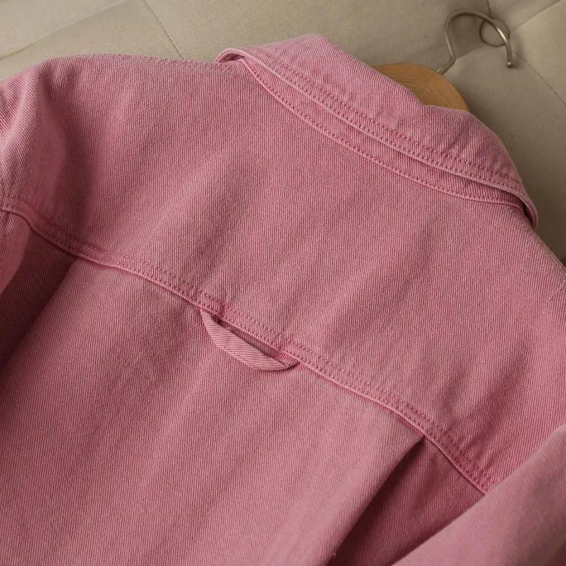 Women Spring Autumn Korean Style Single Breasted Pink Jeans Jacket Denim Coats Cowboy Jackets