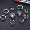 Retro Exaggerated Hollow Engraved Dabao Stone Lotus Shape 10-Piece Combination Ring