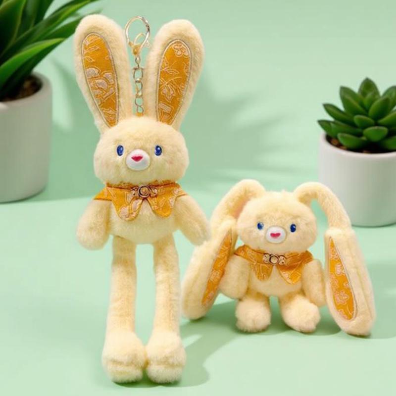 30cm Pull-Out Rabbit Keychain Plush Toy Cute Soft Stuffed Animal Bunny Doll Creative Backpack Clutches Pendant Kid Girl Boy Gift