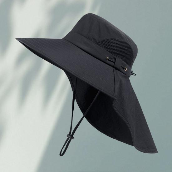 Mountaineering Sun Hat with Adjustable Windproof Rope Breathable Mesh Wide Brim Sun Hat UV Protection Fishing Hat for Outdoor Sports Hiking Camping