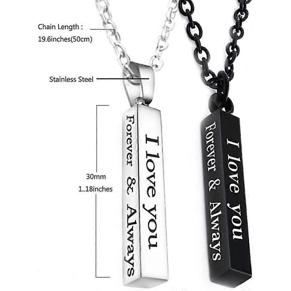 Always And Forever Necklace For Couples Stainless Steel I Love You Engraved Matching Relationship Couples Necklaces For Boyfriend And Girlfriend Him A