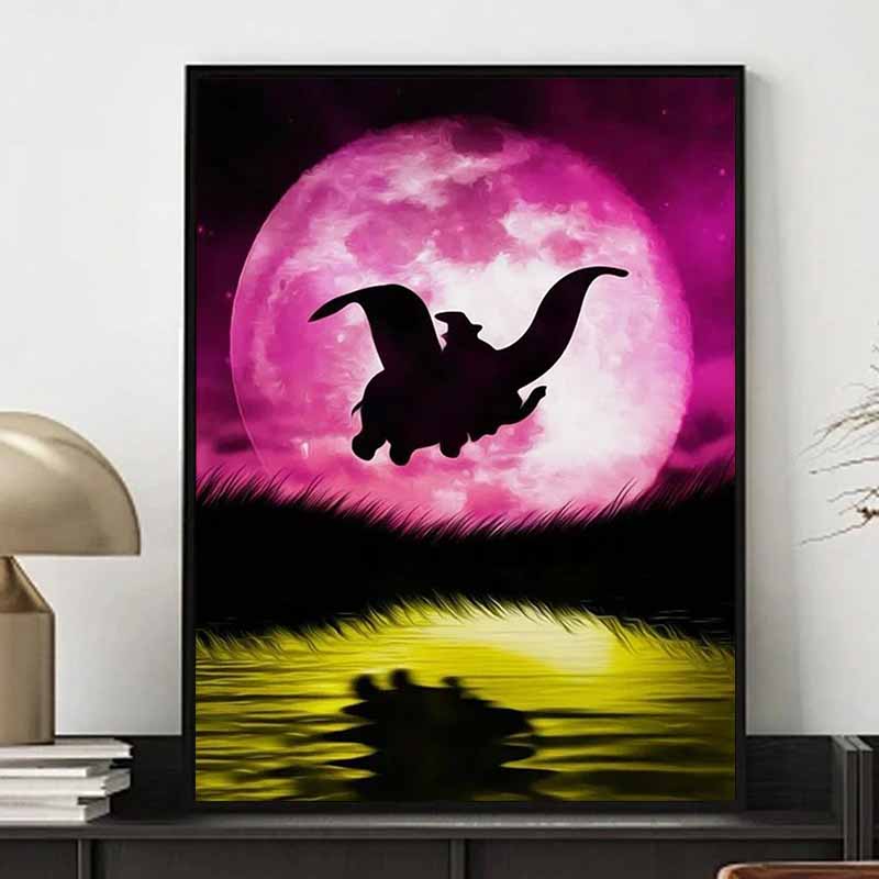 Disney Diamond Painting Dumbo Moonlit Silhouette Theme Illustration 5D Full Diamond Art Mosaic DIY Embroidery Cartoon Wall Decoration
