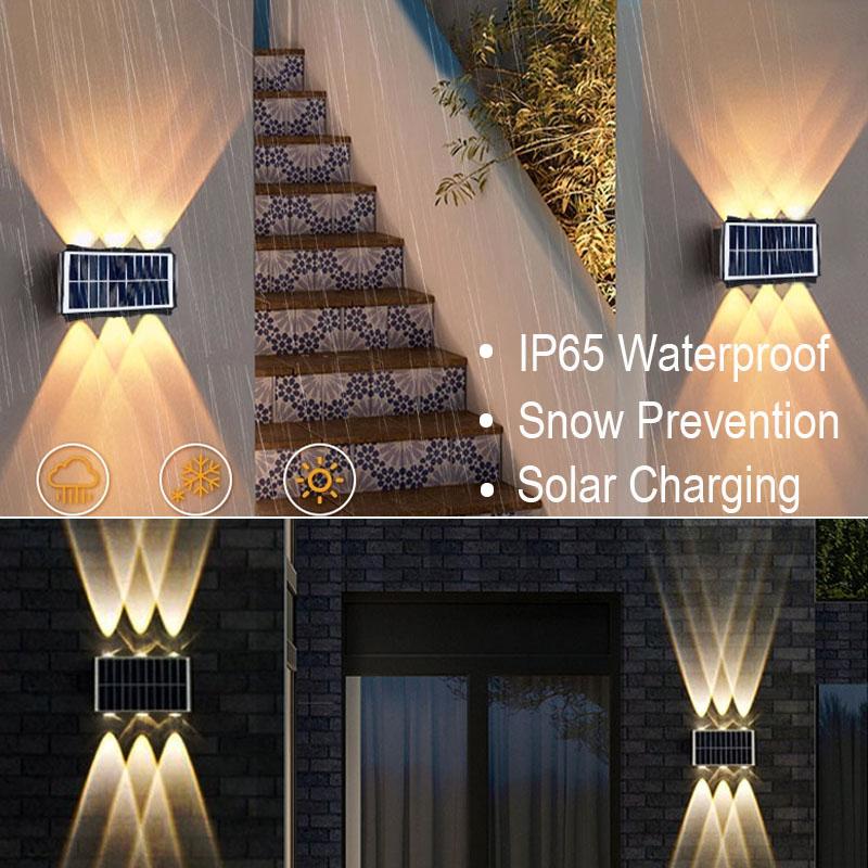 Zewnętrzny Reflektor 4/6/8 LED Solarna Lampa Ścienna Oświetlenie Górne i Dolne Zasilany Słońcem Wodoodporny Lampa Uliczna na Balkon Podwórko